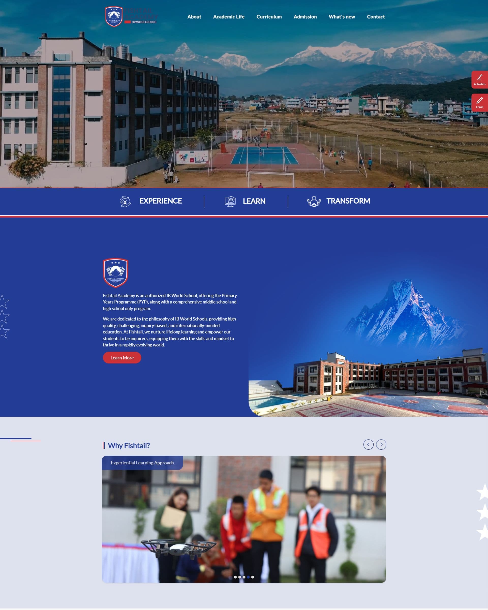 Fishtail Academy website homepage hero