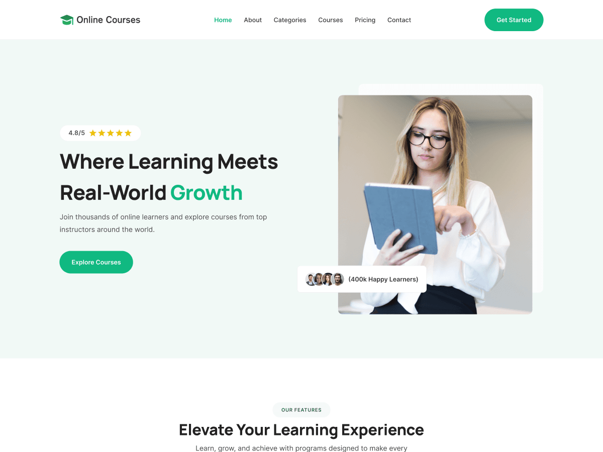 Online Courses FSE WordPress theme homepage